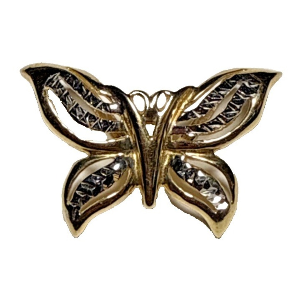14K Gold Two Tone Butterfly Necklace Pendant J-9O